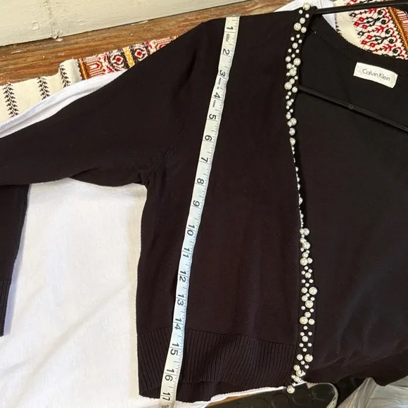 Calvin Klein Black Cardigan with Beaded Trim - Picture 5 of 5
